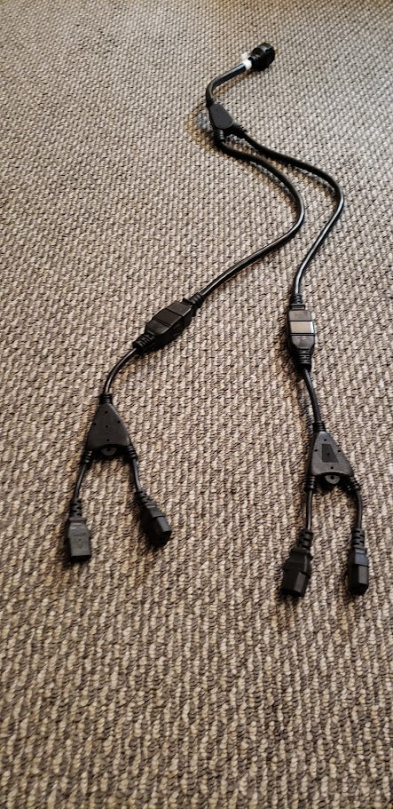 L6-30 plug to two C19(C20) outlets to four C13 outlets